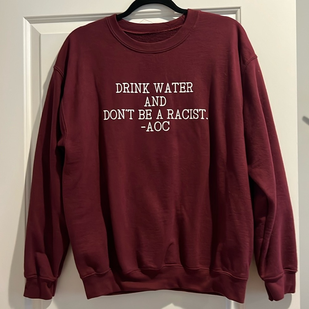 AOC quote oversized marroon sweatshirt